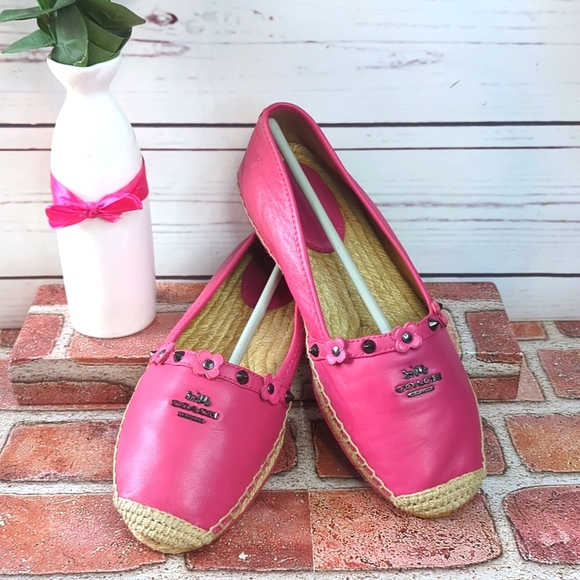 Coach Shoes - Coach Espadrilles Women's 7 Pink‎ Nappa Leather Rain Floral Rivets Boho Casual